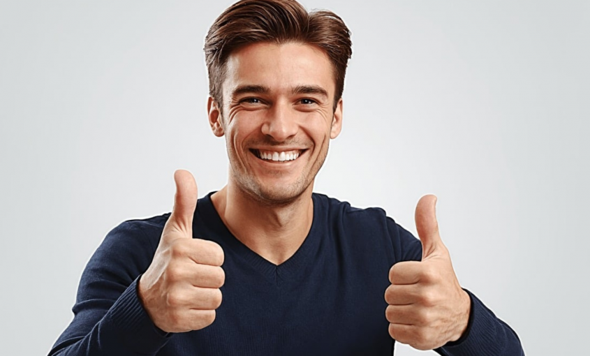 Young professional man smiling with thumbs up. How Young Professionals can Achieve Life Milestones with Smart Money Management